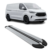 Trittbretter Seitenschweller für Ford Transit Custom 2023-2026 L2 Alu Silber 2x
