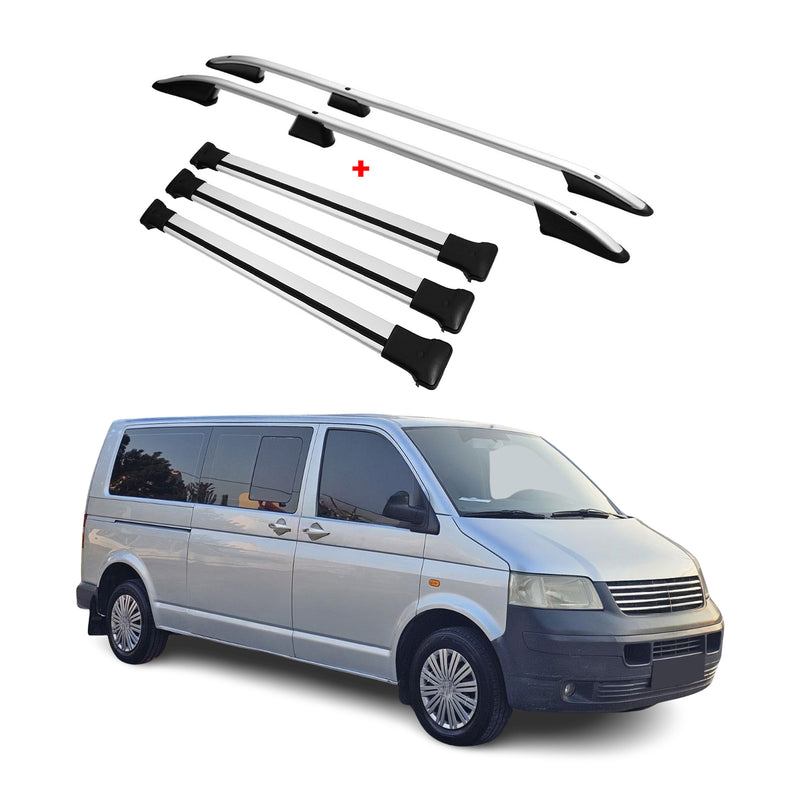 Dachreling + Dachträger für VW T5 T6 Transporter L2 Langer Radstand Alu Grau 5x