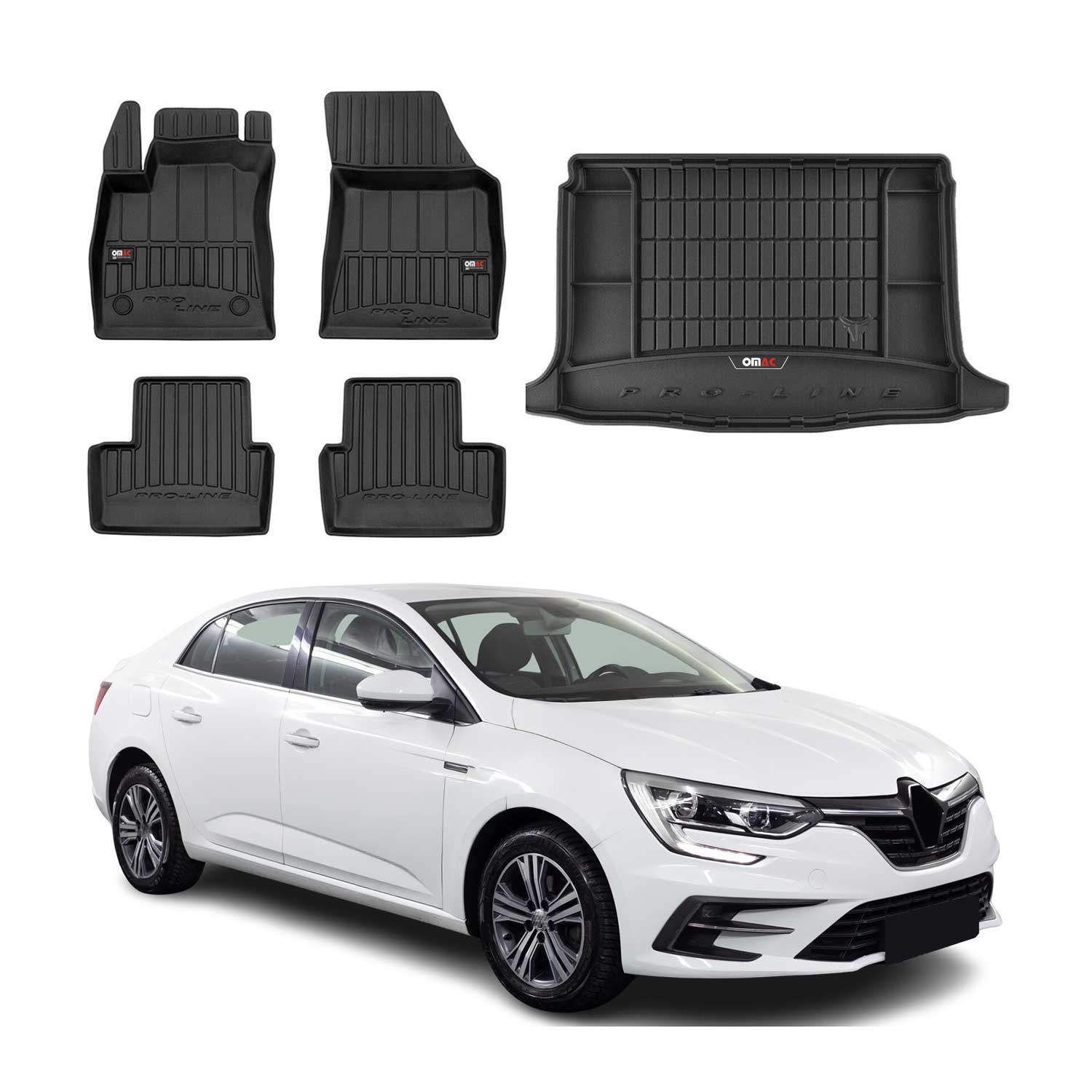 OMAC Fußmatten & Kofferraumwanne Set für Renault Megane 2016-2022 Gummi TPE 5x