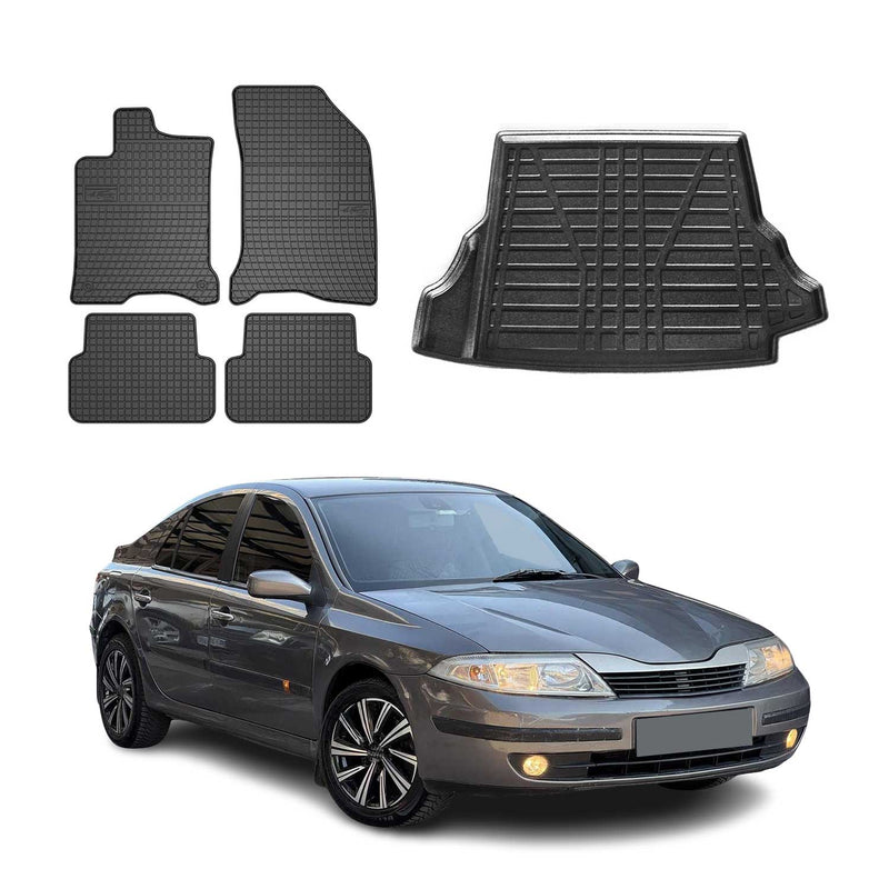 Fußmatten & Kofferraumwanne Set für Renault Laguna 2 Limo 2001-2007 Gummi 5x