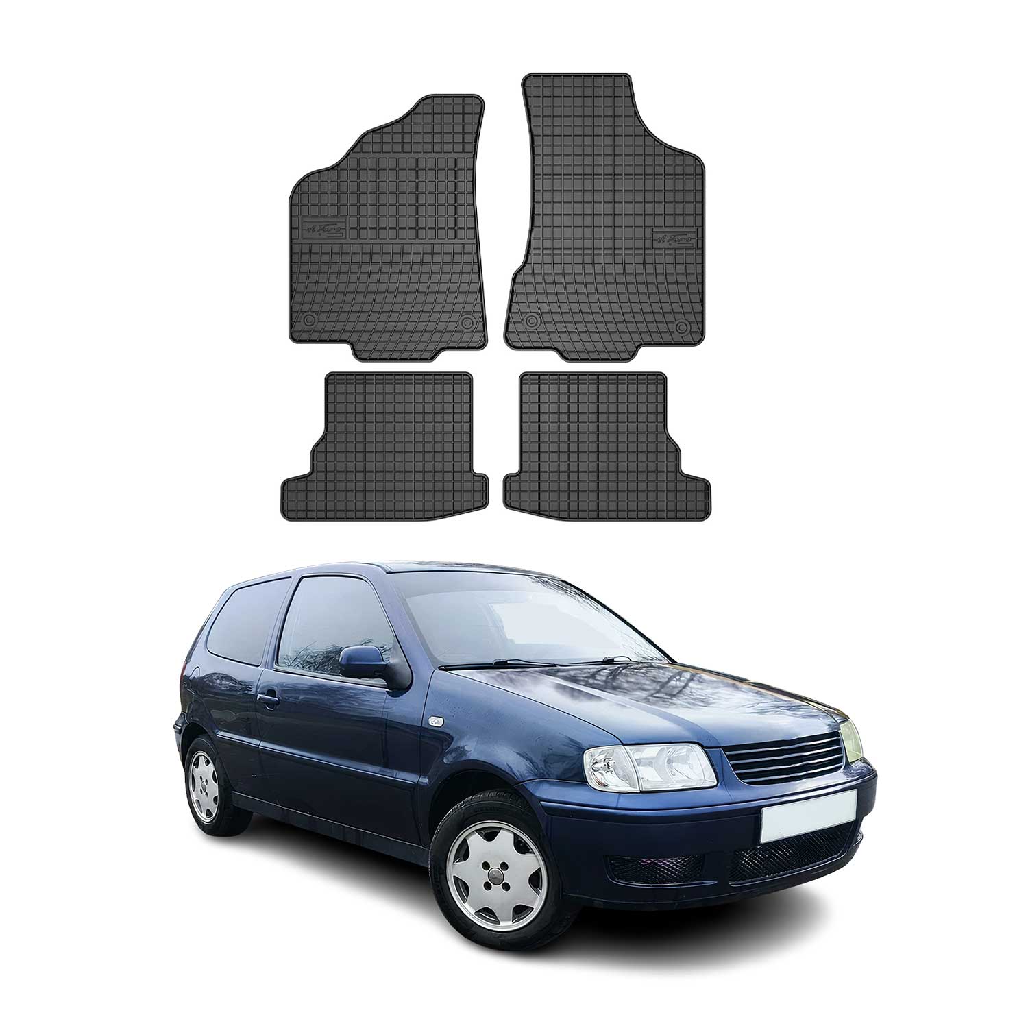 OMAC Gummi Fußmatten für VW Polo 1999-2001 Automatten Gummi Schwarz 4tlg