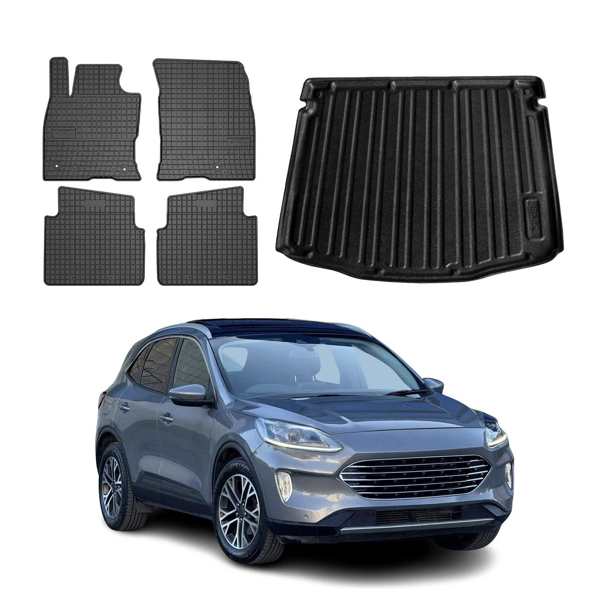 Fußmatten & Kofferraumwanne Set für Ford Kuga mk3 2019-2026 Gummi TPE Schwarz 5x