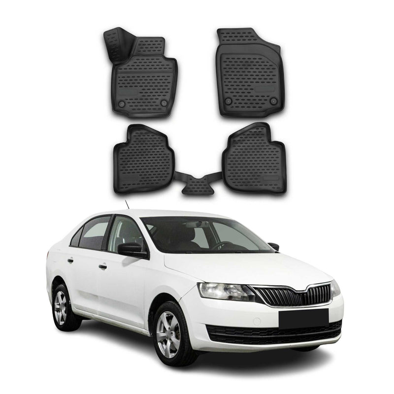 OMAC Gummimatten Fußmatten für Skoda Rapid Spaceback 2013-2019 TPE Schwarz 4x