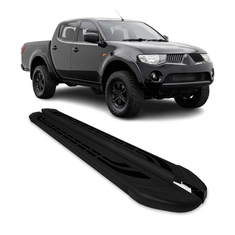 Trittbretter Seitenbretter für Mitsubishi L200 DoubleCab 2005-2015 Alu Schwarz