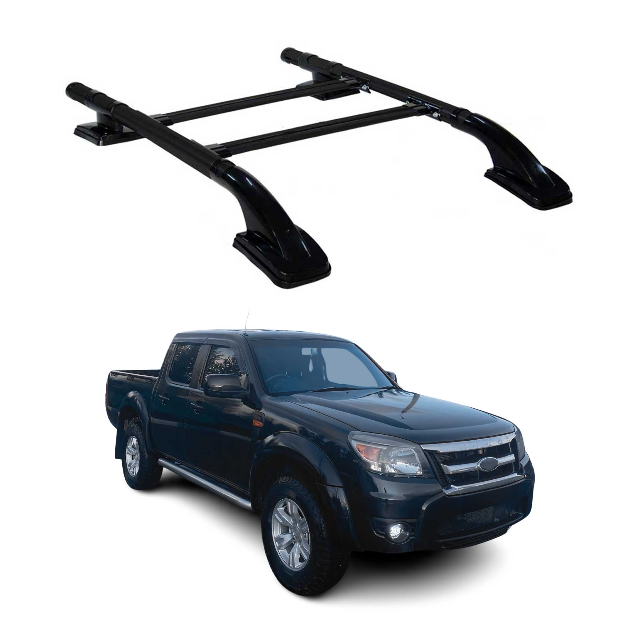 Dachreling & Dachträger Satz für Ford Ranger Double Cab 2007-2012 Alu Schwarz 4x
