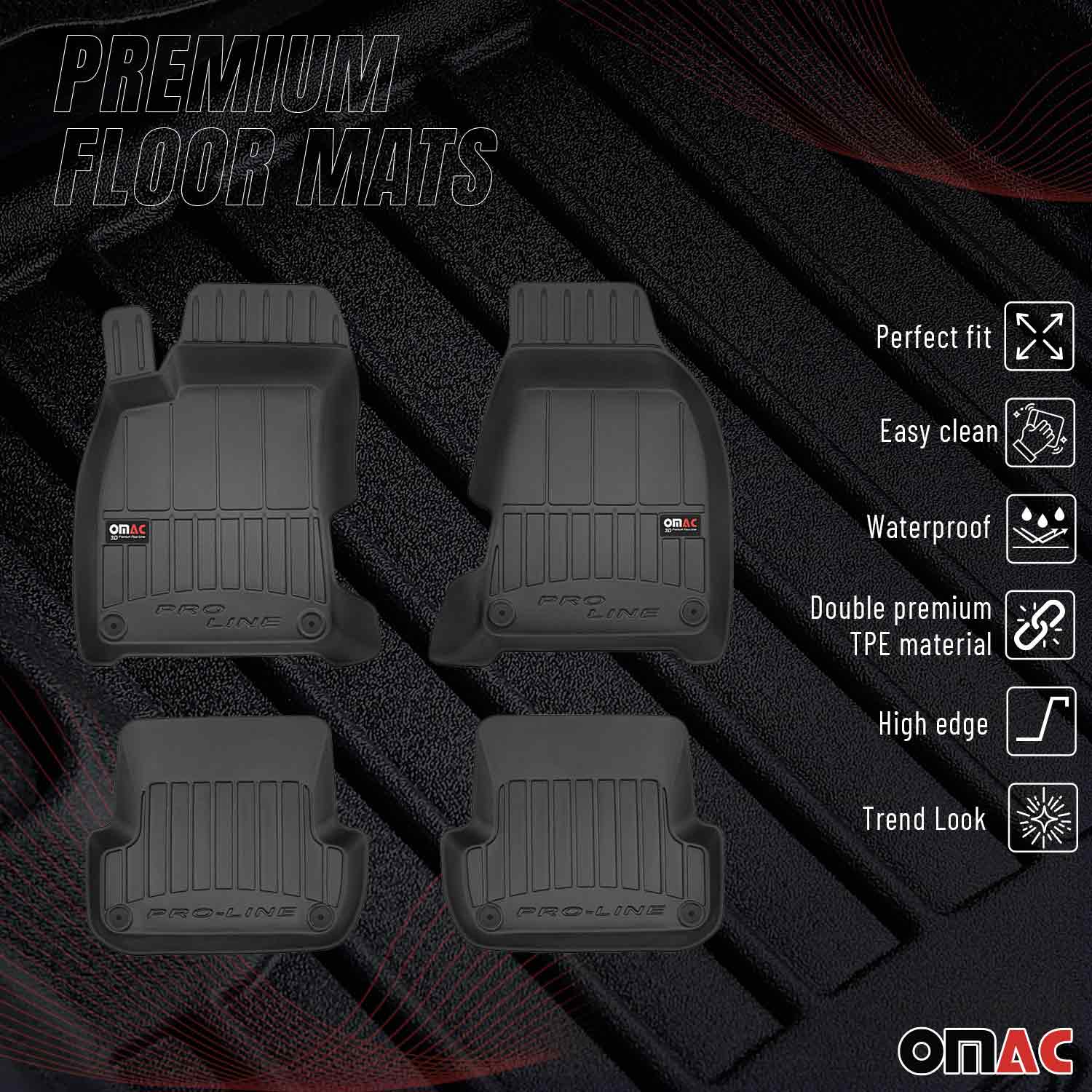 OMAC Premium Gummi Fußmatten für Audi A4 B7 Limo Avant 2004-2008 Schwarz 4x