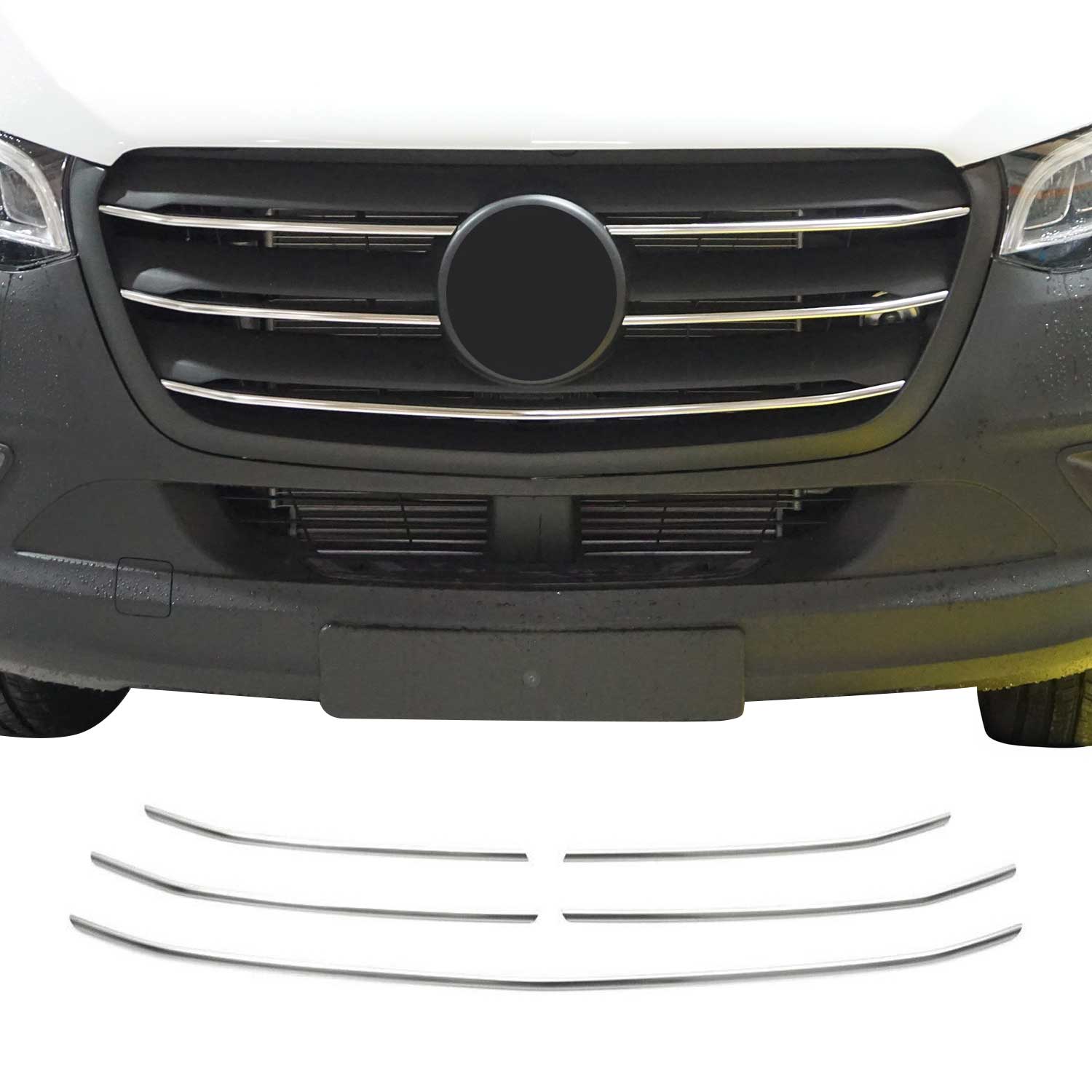 Kühlergrill Leisten für Mercedes Sprinter 907 910 2018-2026 Gebürstet Chrom 5x