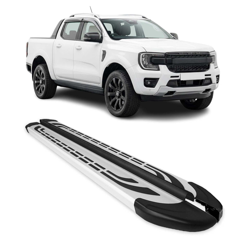 Trittbretter Seitenschweller für Ford Ranger Double Cab 2022-2024 Silber Alu 2x