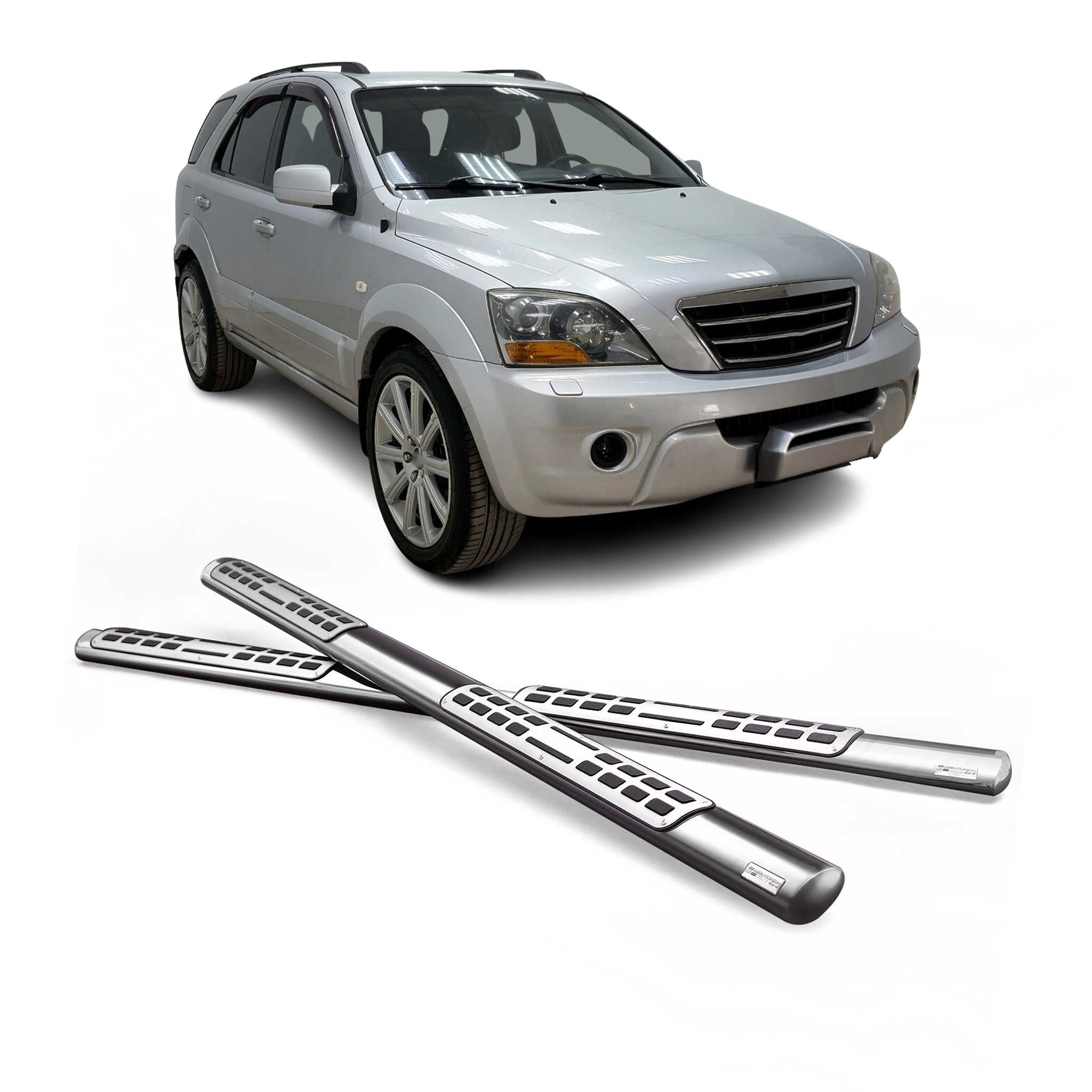 Edelstahl Seitenschweller Schwellerrohre für Kia Sorento 2002-2006 Silber