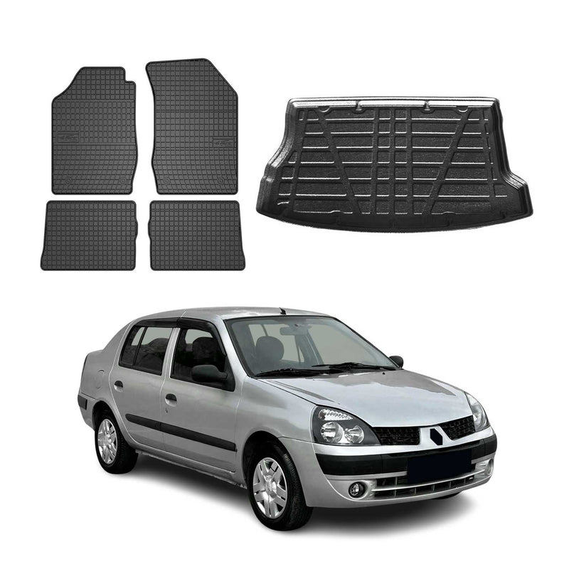 Fußmatten & Kofferraumwanne Set für Renault Clio Schrägheck 1999-2006 Gummi 5x