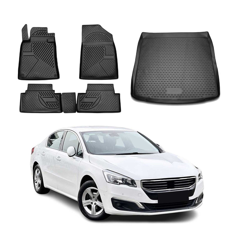 Fußmatten & Kofferraumwanne Set für Peugeot 508 2010-2018 Kombi TPE Schwarz