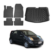 Fußmatten & Kofferraumwanne Set für Nissan Note E12 2012-2016 Gummi Schwarz 5x