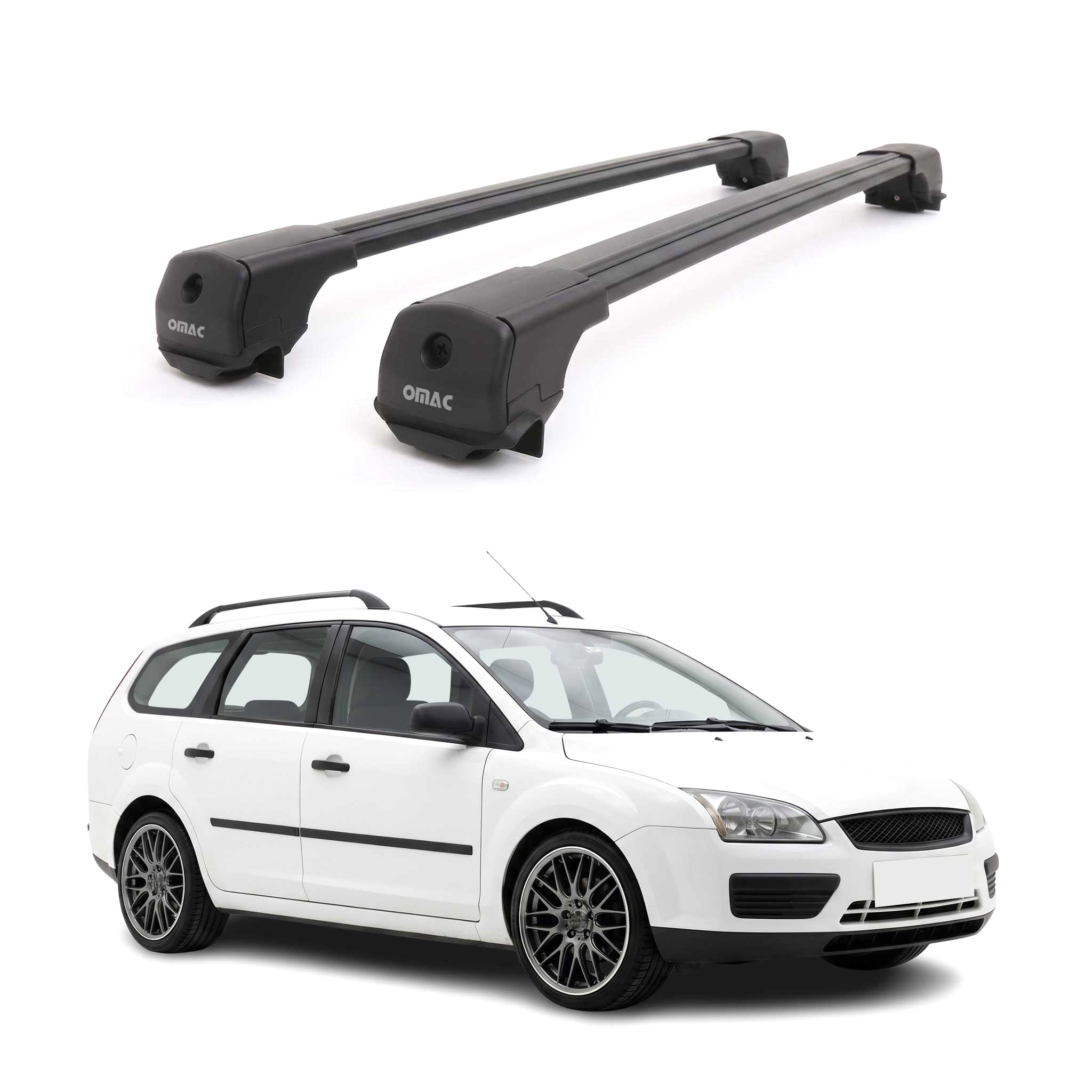 Dachträger für Ford Focus II Kombi 2008-2010 Facelift Aluminium Schwarz 2tlg
