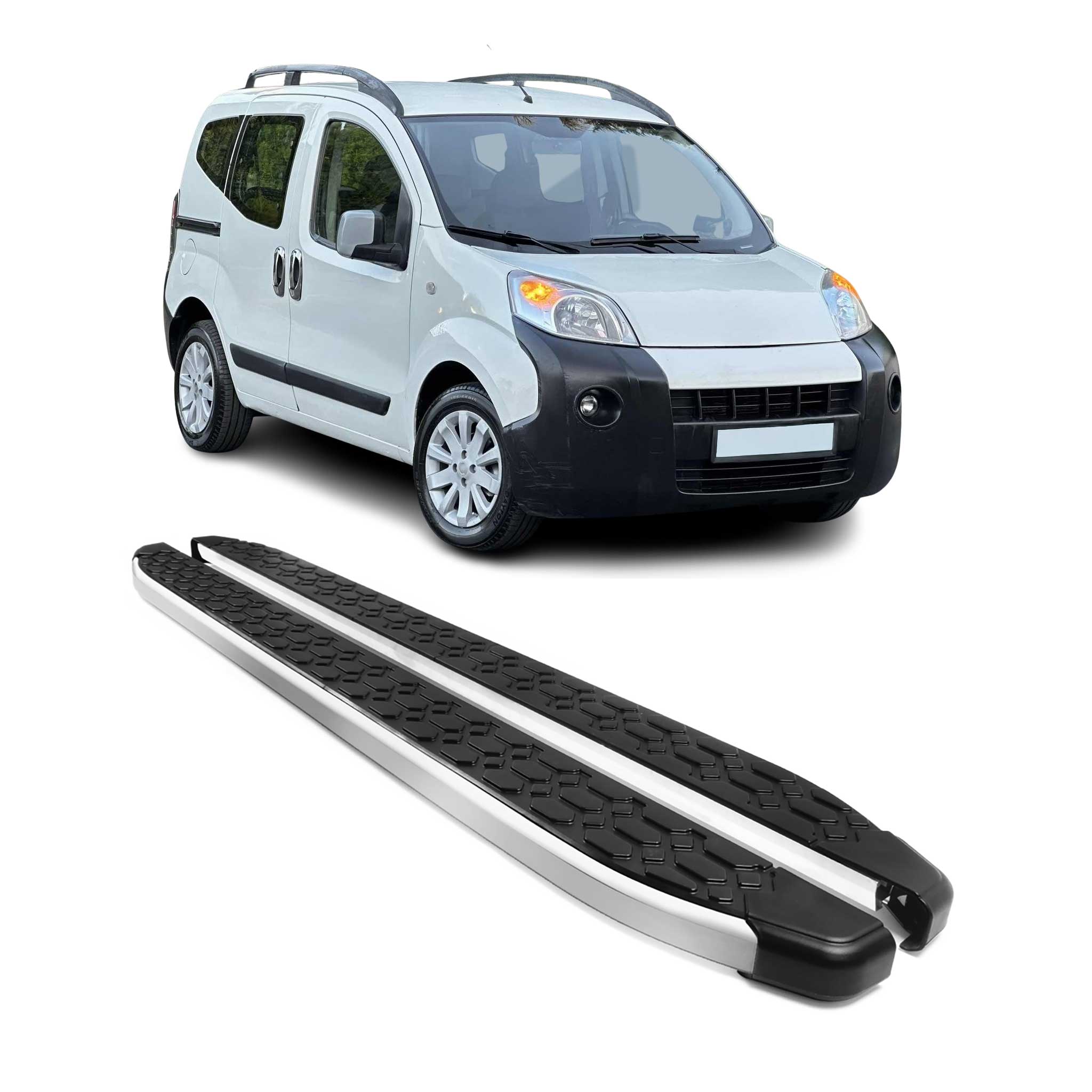 Alu Trittbretter Seitenschweller für Citroen Nemo 2008-2017 Schwarz Silber 2tlg