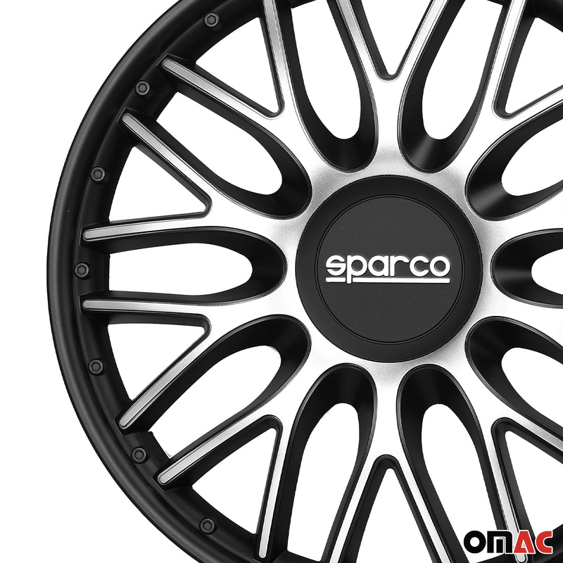 Radkappen Radzierblenden Sparco Roma 15" Zoll Abdeckung Set Silber Schwarz 4x