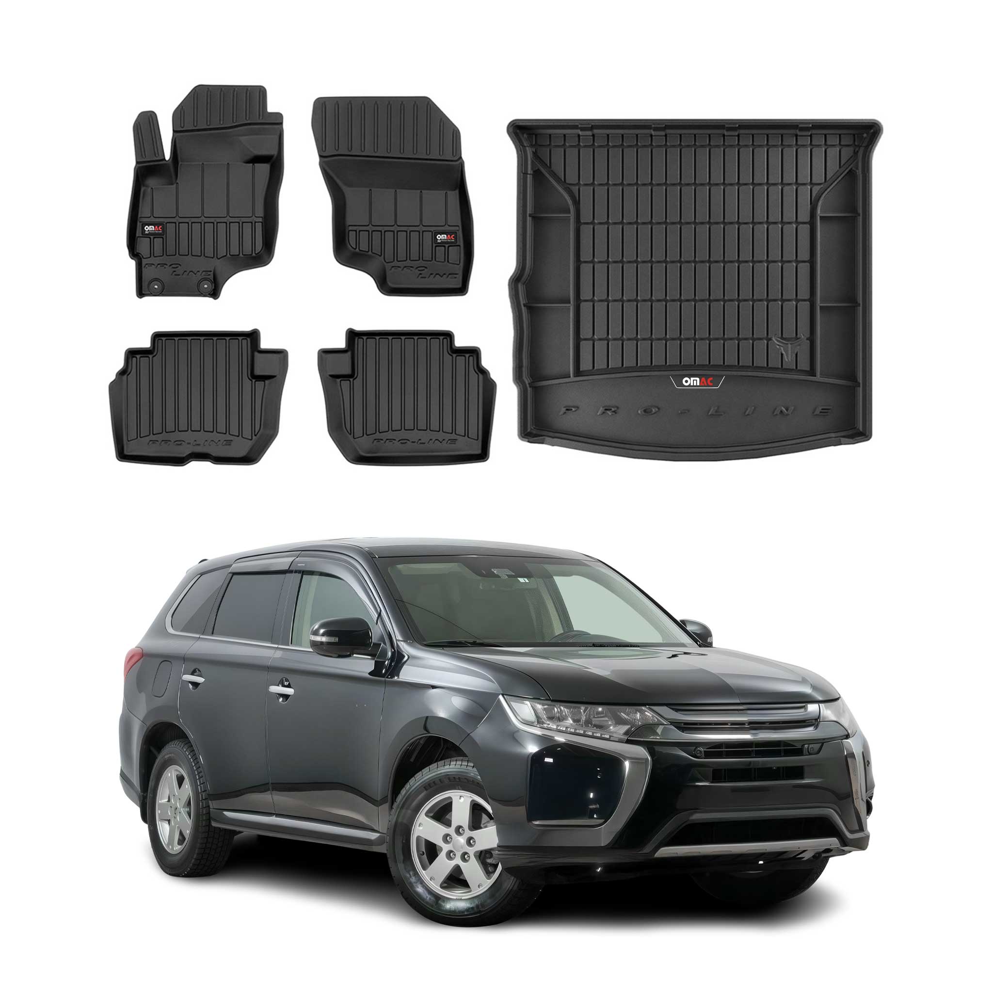 OMAC Fußmatten & Kofferraumwanne für Mitsubishi Outlander PHEV 2013-2021 Gummi
