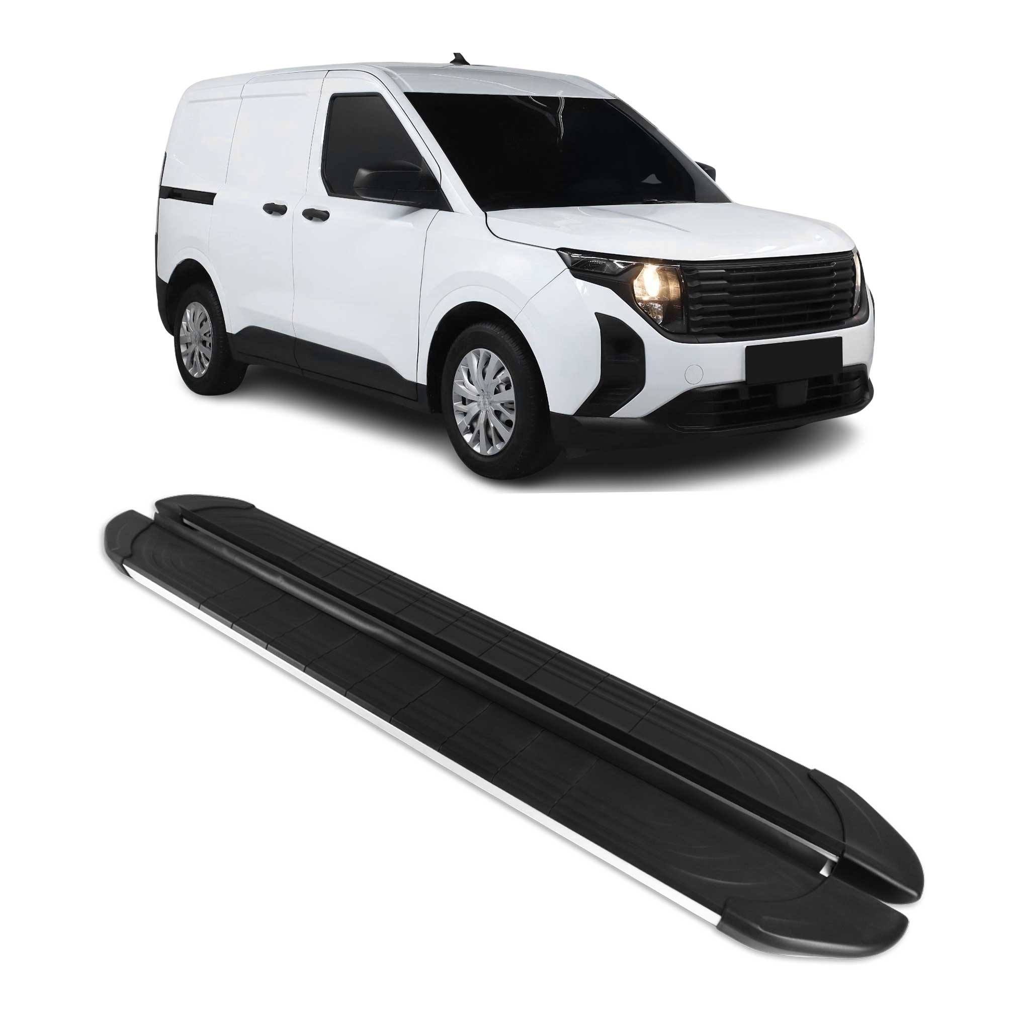 Trittbretter Seitenschweller für Ford Tourneo Courier 23-26 Alu Schwarz Silber