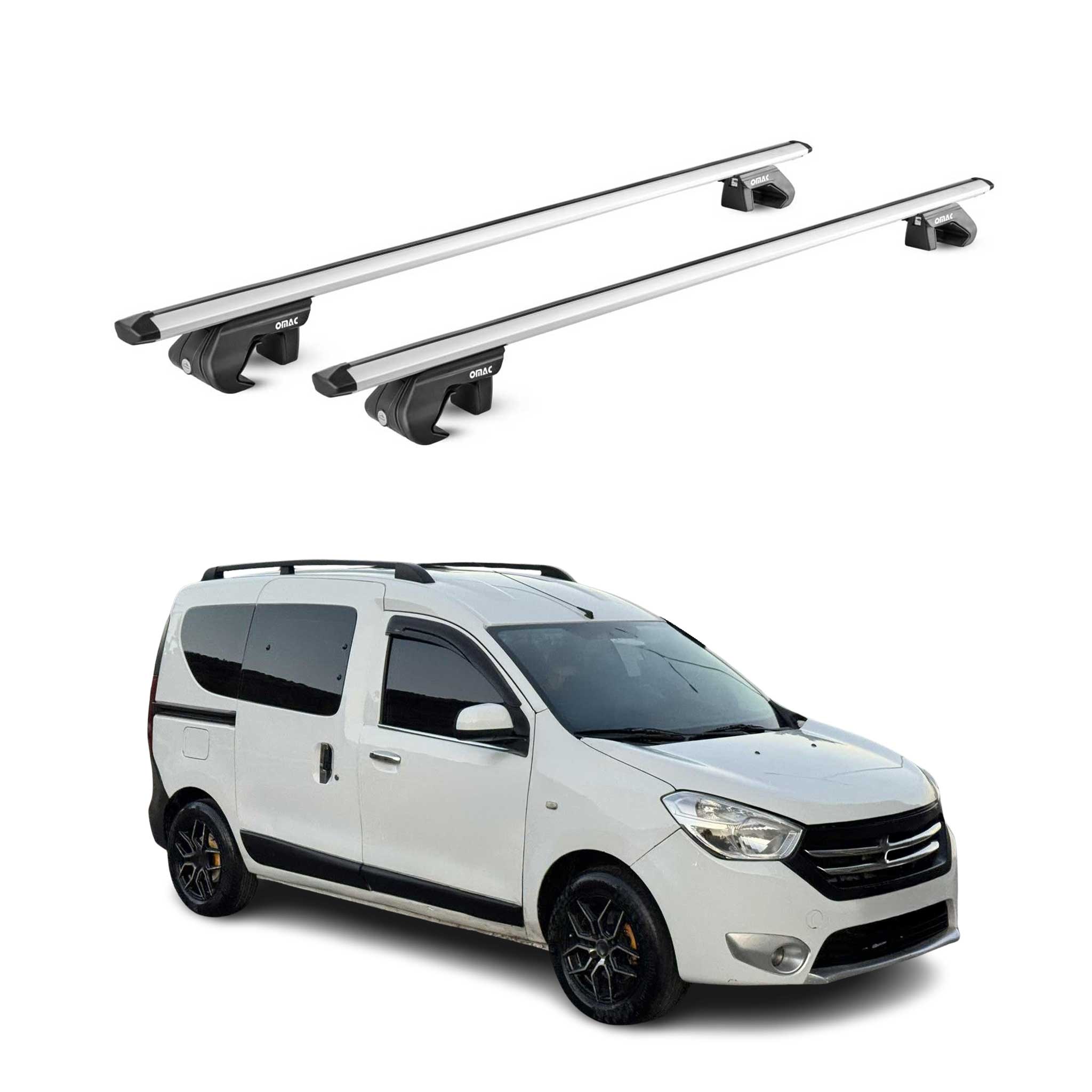 Dachträger Grundtäger für Dacia Dokker 2012-2021 90kg Aluminium Silber 2 tlg ABE