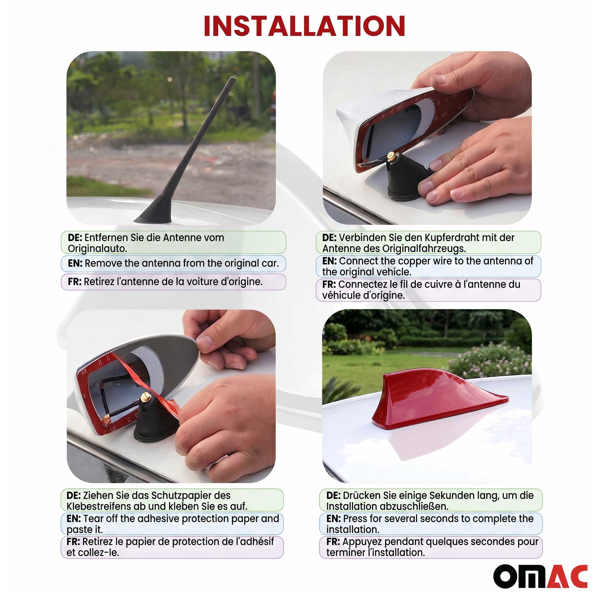 Dachantenne Autoantenne AM/FM Autoradio Shark Antenne Haifischflosse Rot