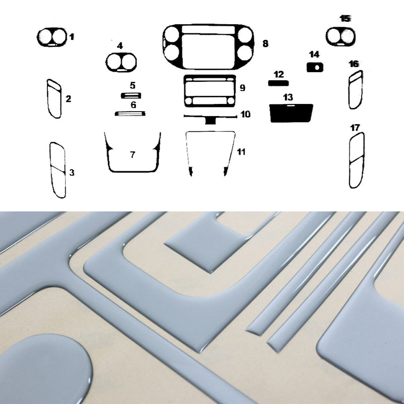 Innenraum Dekor Cockpit für VW Tiguan 2011-2016 Aluminium Optik 17tlg