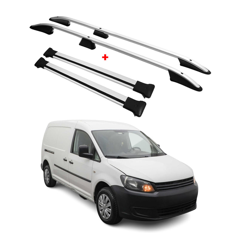 Dachreling + Dachträger für VW Caddy 2010-2015 L2 Langer Radstand Alu Silber 4x