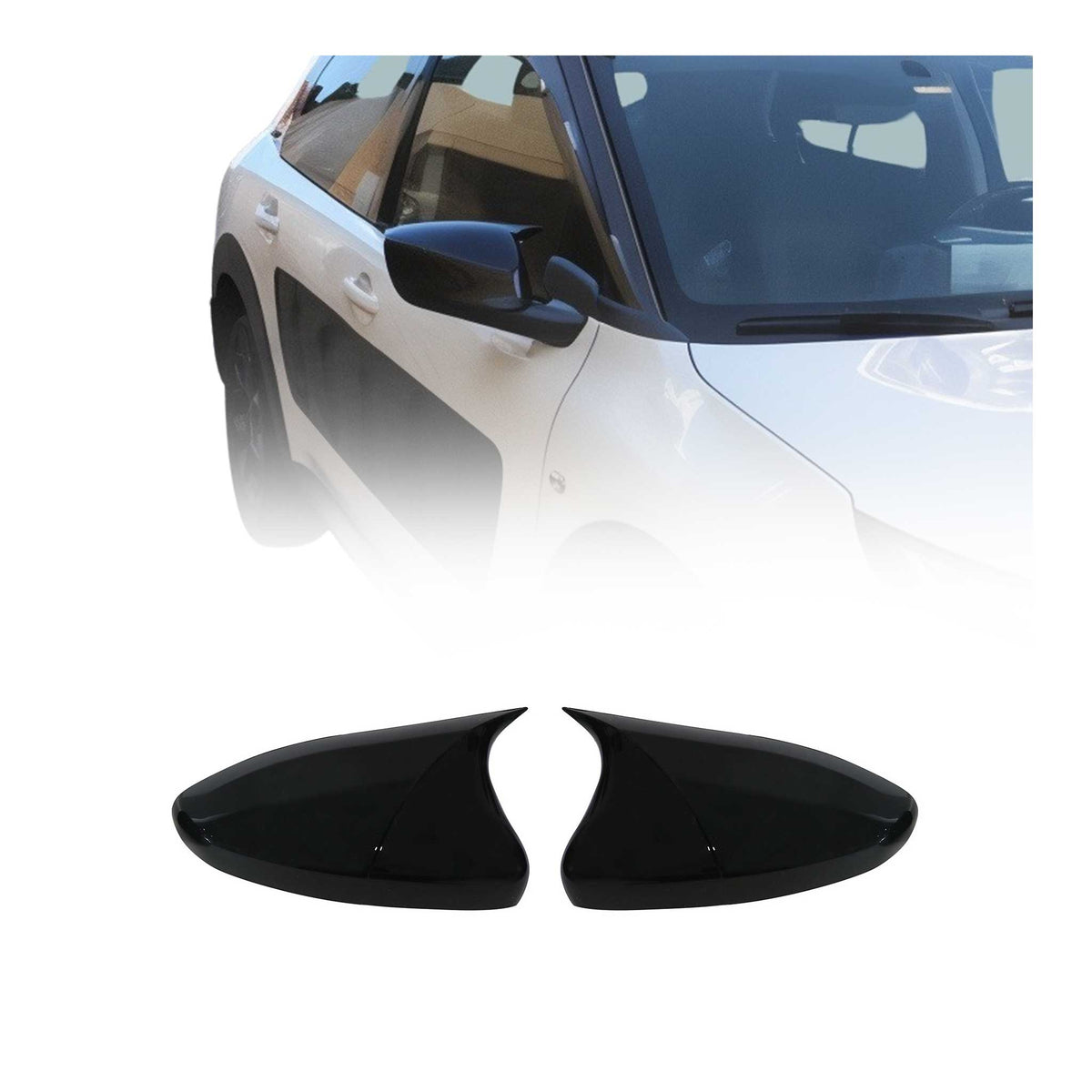 Spiegelkappen für Peugeot 208 2012-2019 Citroën C3 2016-20 C4 Cactus Schwarz 2x