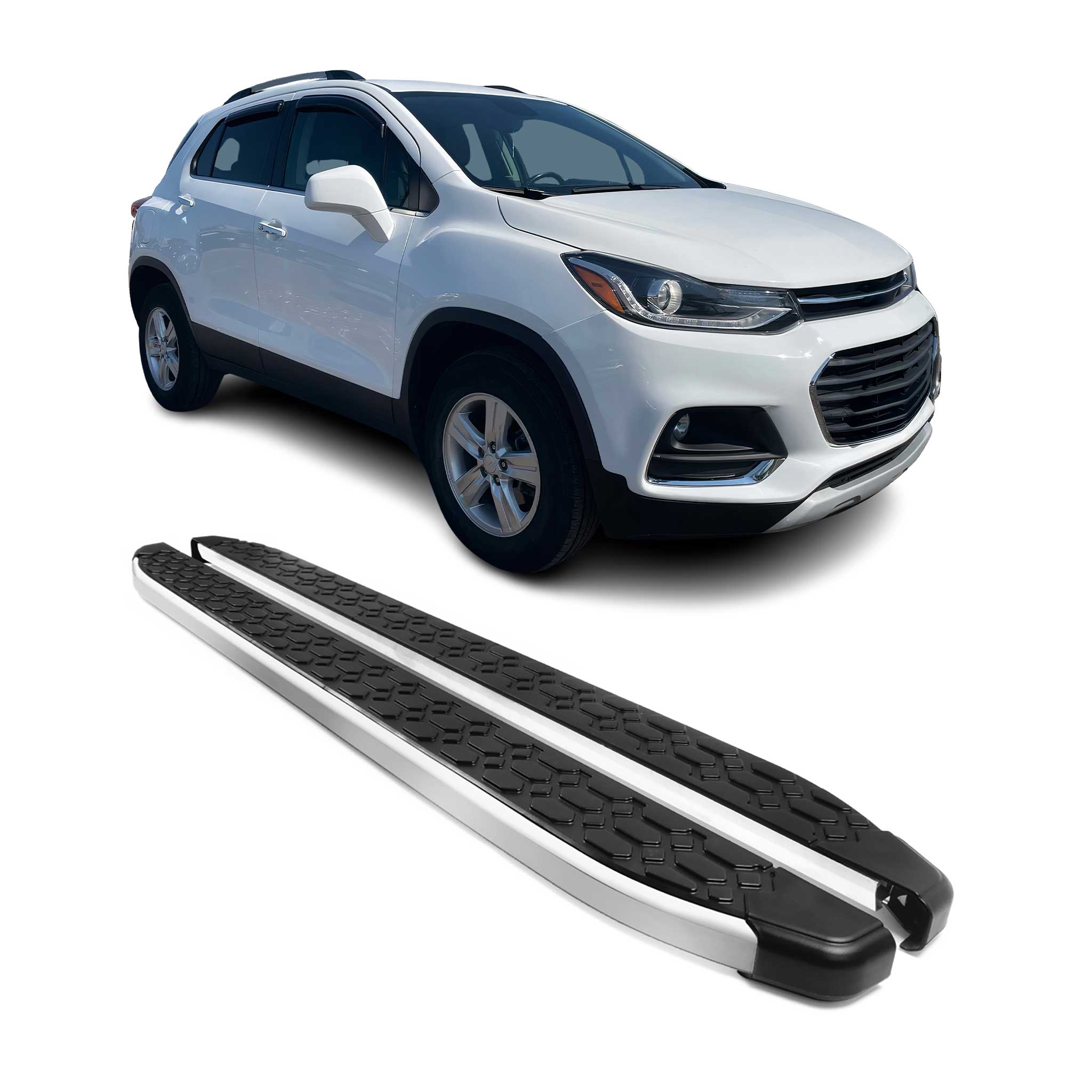 Alu Trittbretter Seitenschweller für Chevrolet Trax 2012-2024 Schwarz Silber 2x
