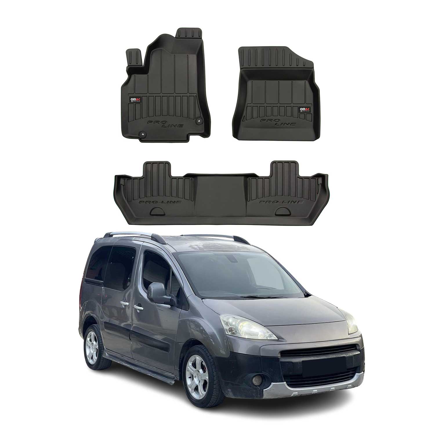 OMAC Gummi Fußmatten für Peugeot Partner Tepee 2008-2018 Premium TPE Schwarz 3x