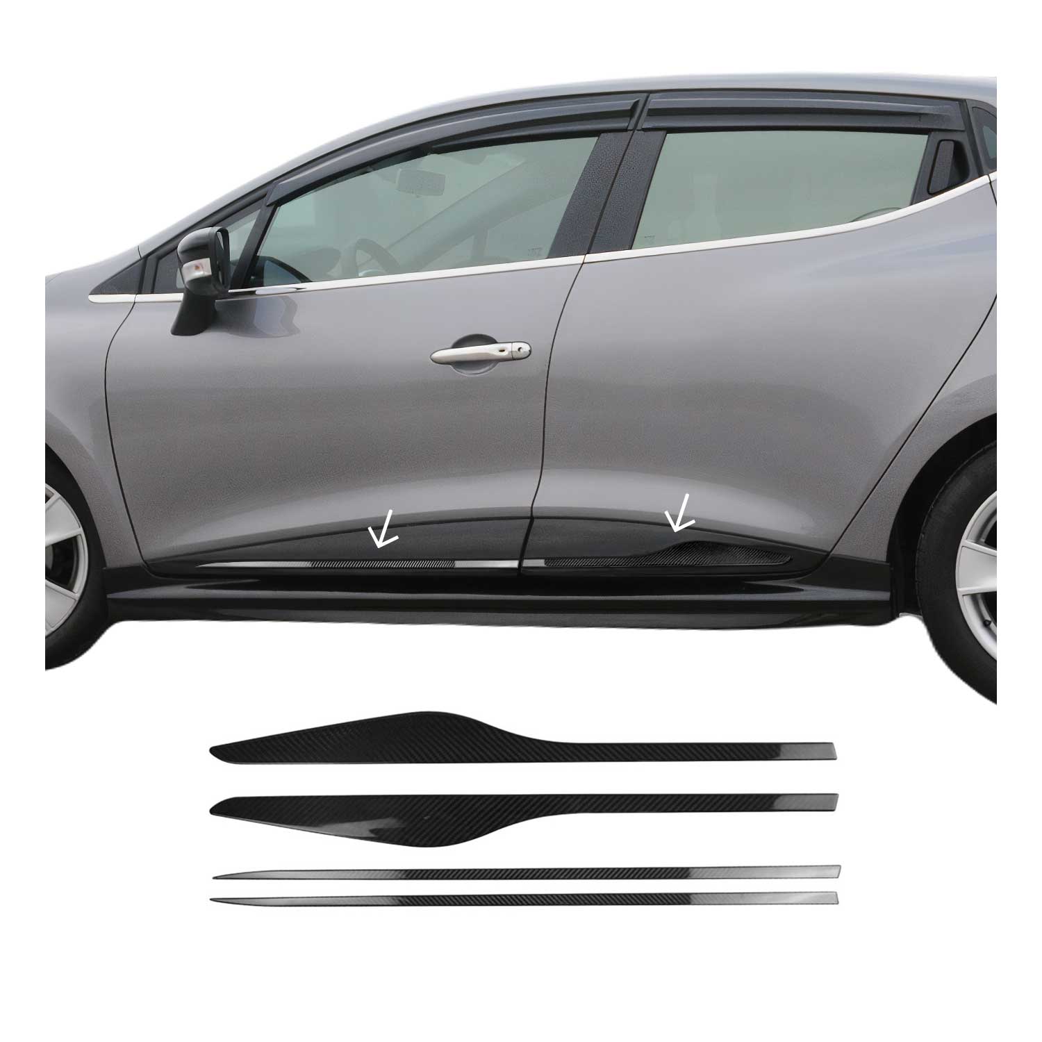 Seitentürleiste Türschutzleiste für Renault Clio 2012-19 Echt Carbon Schwarz 4x