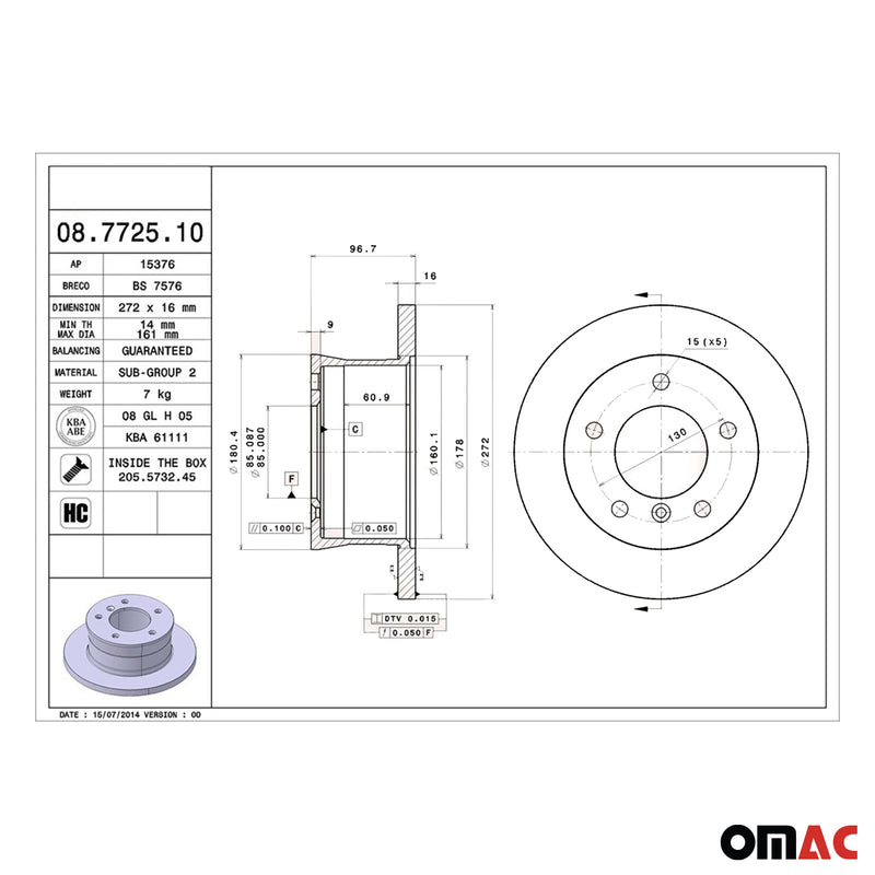 Bremsscheibe Scheibenbrems für VW Volt LT Sprinter G Klasse 2x Ø272 Voll Brembo