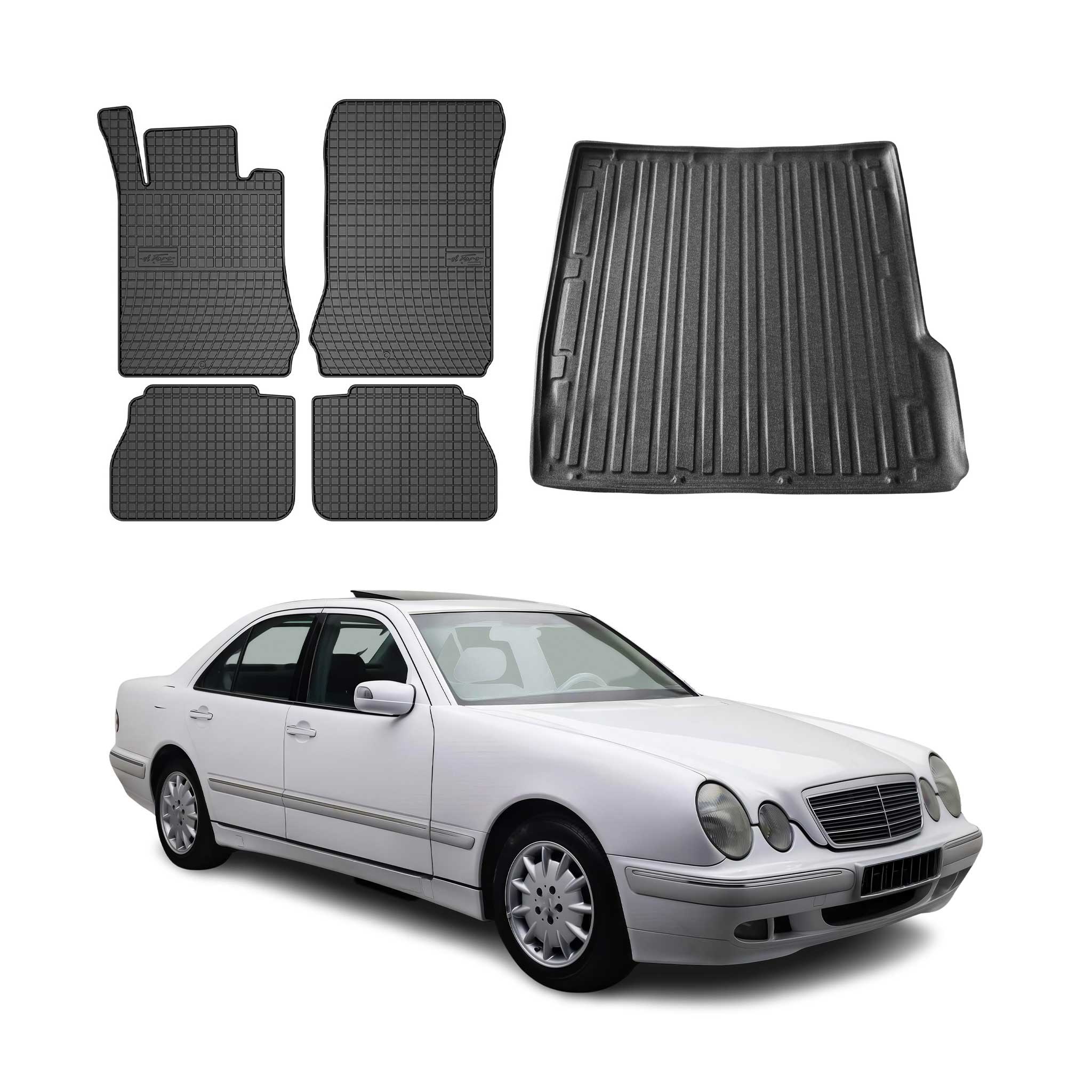 Fußmatten & Kofferraumwanne für Mercedes E Klasse T-Modell S210 1996-2003 Gummi