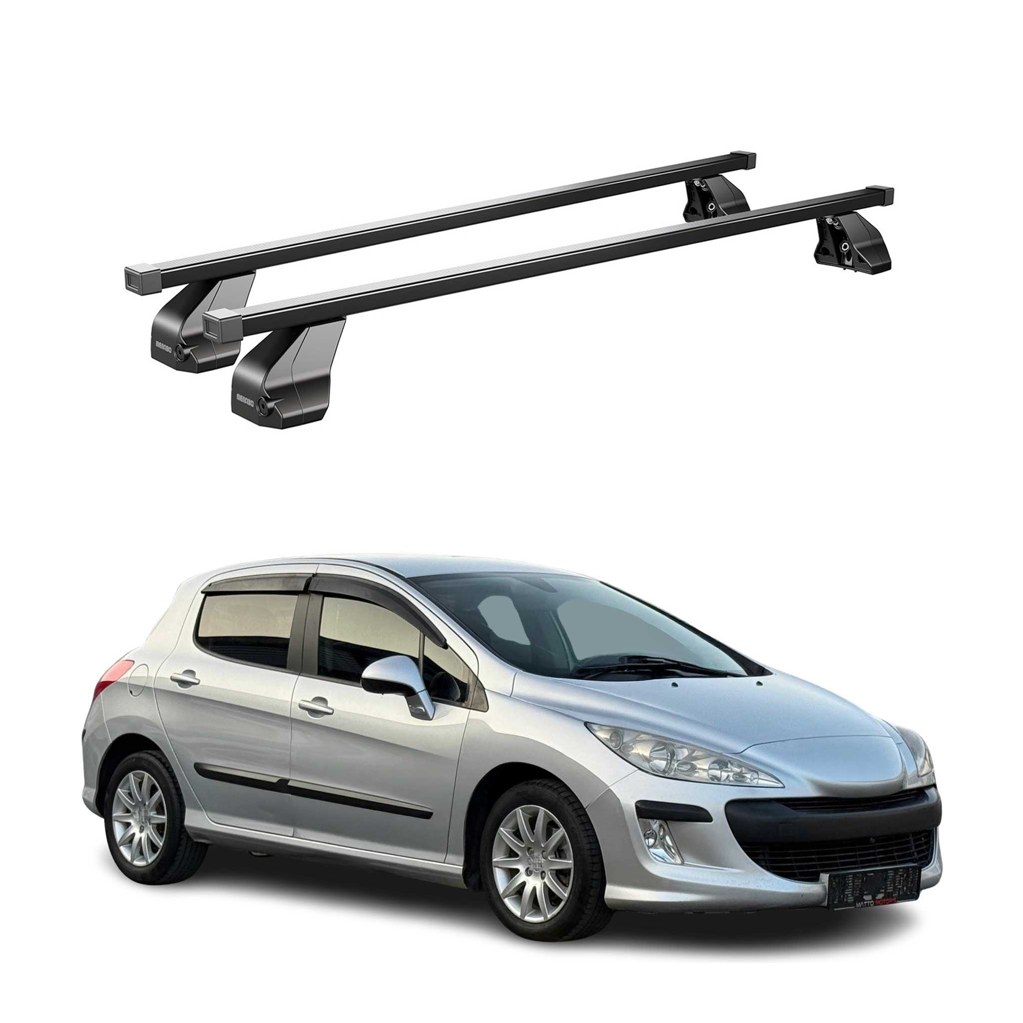 Menabo Dachträger Grundtäger für Peugeot 308 2007-2013 75kg Stahl Schwarz 2 tlg