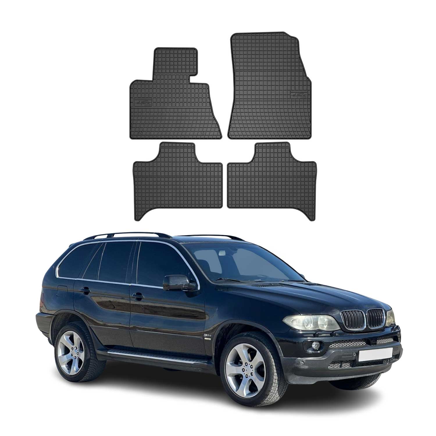 OMAC Gummi Fußmatten für BMW X5 E53 1999-2006 Automatten Gummi Schwarz 4tlg