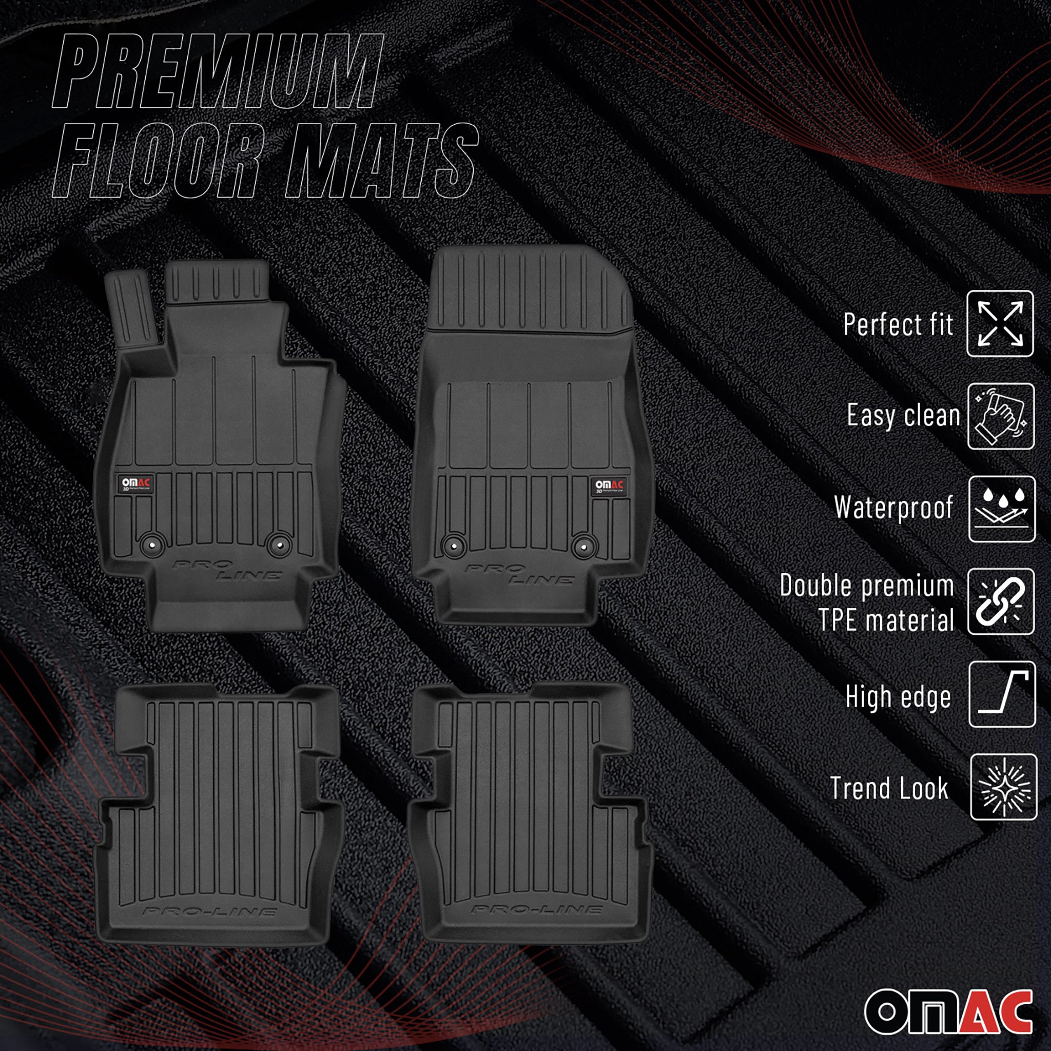 OMAC Gummi Fußmatten für Mazda 2 2015-2026 Premium TPE 3D Automatten Schwarz 4x