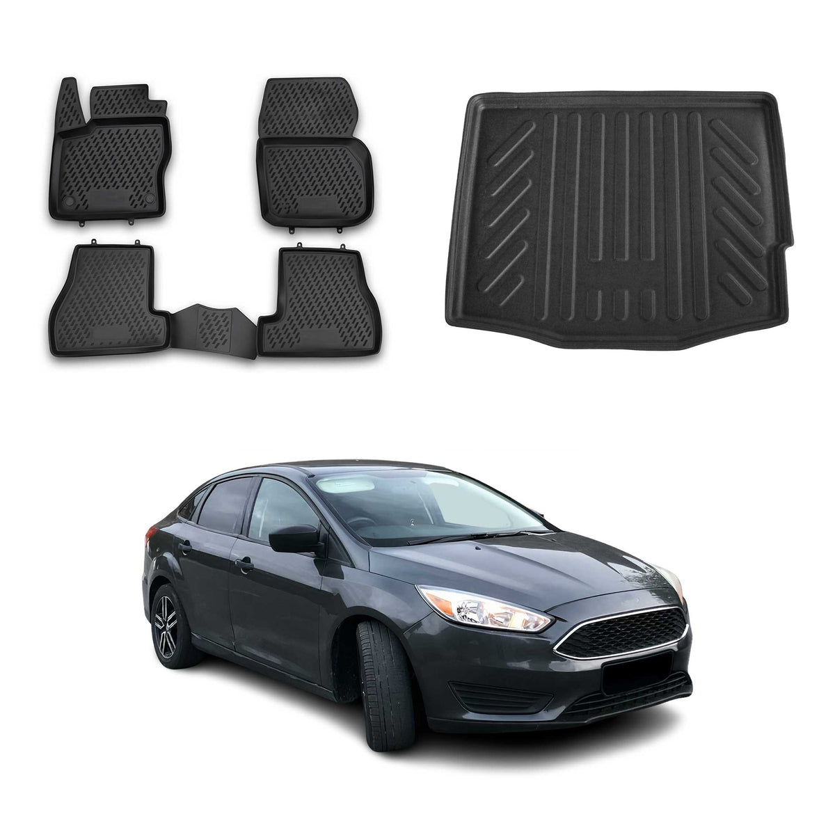 Fußmatten & Kofferraumwanne Set für Ford Focus III Schrägheck 2011-2018 5Tür