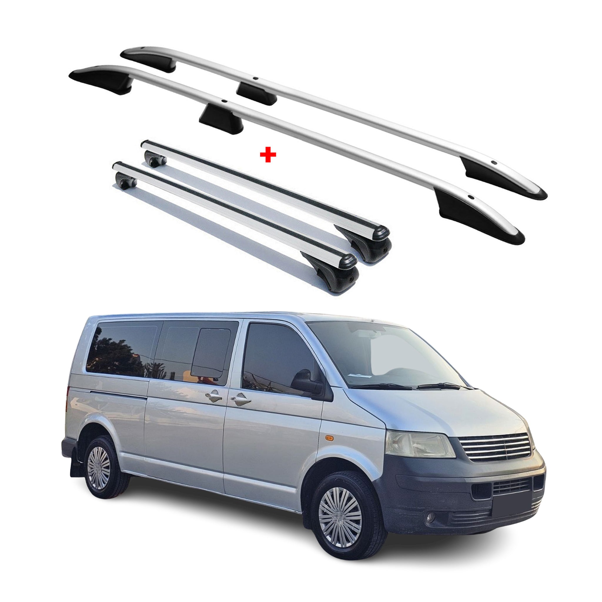 Dachreling + Dachträger für VW T5 T6 Transporter L2 Langer RS Alu Silber 4x