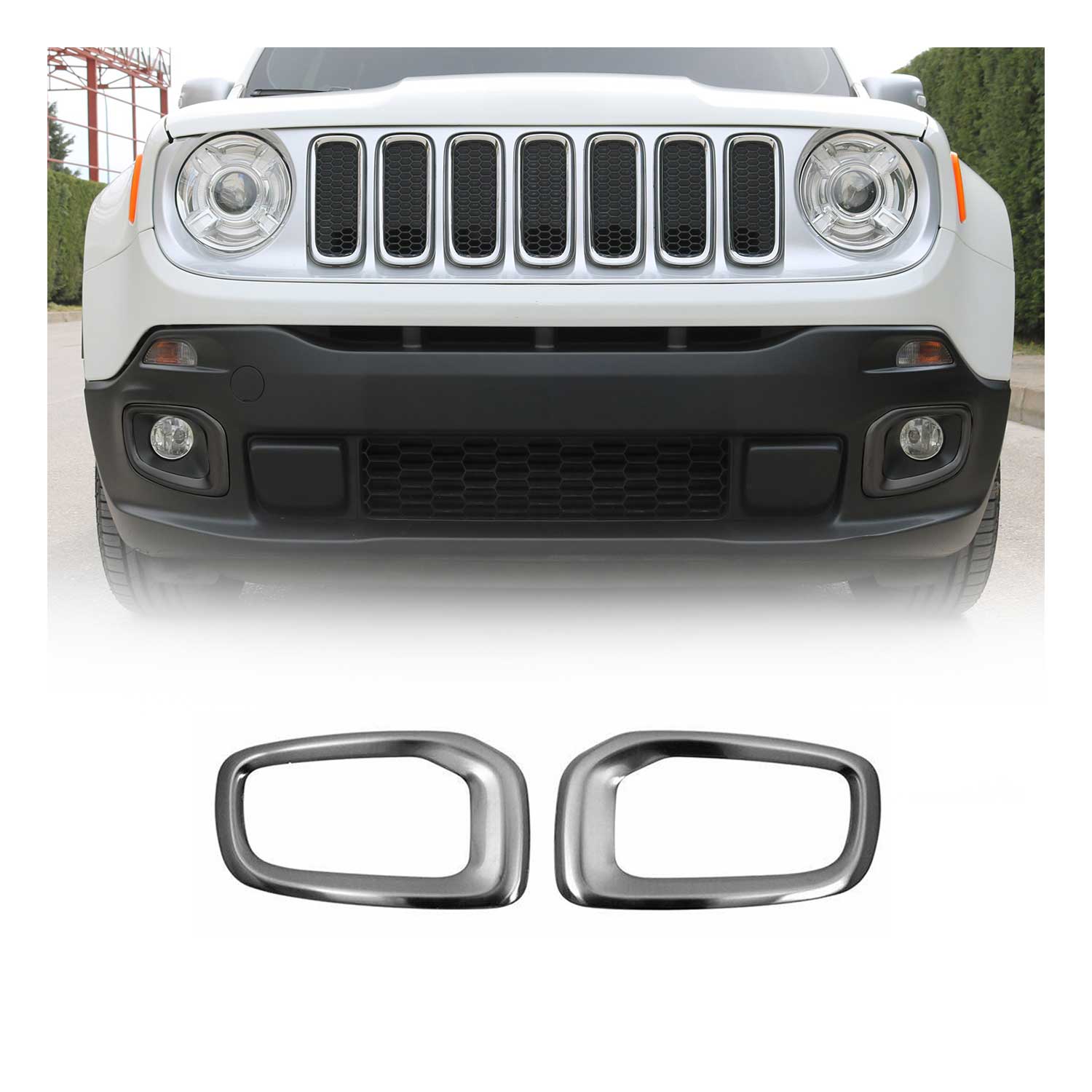 Nebelscheinwerfer Rahmen für Jeep Renegade 2014-2019 Chrom Gebürstet Dunkel 2x