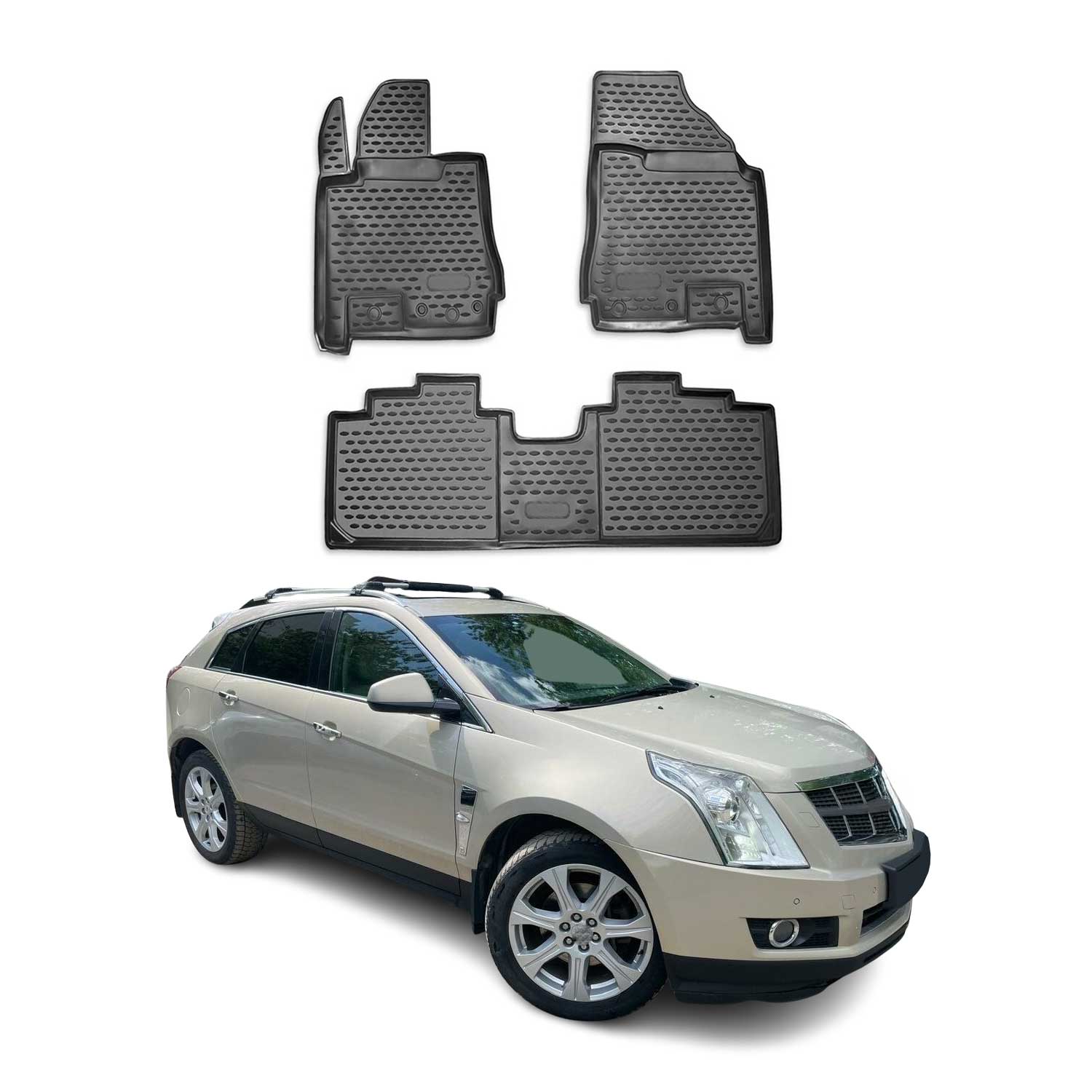 OMAC Gummimatten Fußmatten für Cadillac SRX 2010-2016 TPE Automatten Schwarz 3x