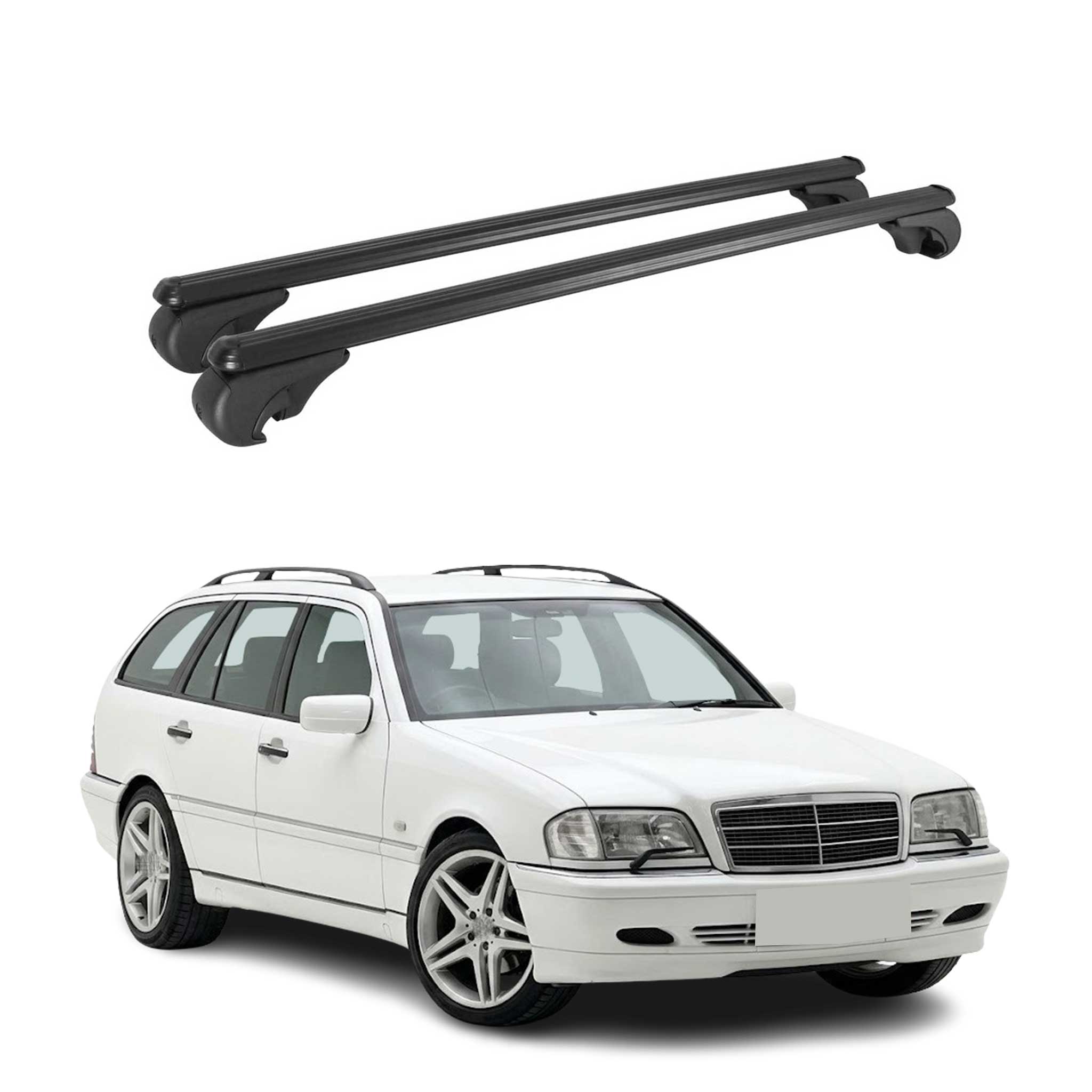 Dachträger Grundträger für Mercedes C Klasse S202 1993-2000 TÜV Alu Schwarz 2x