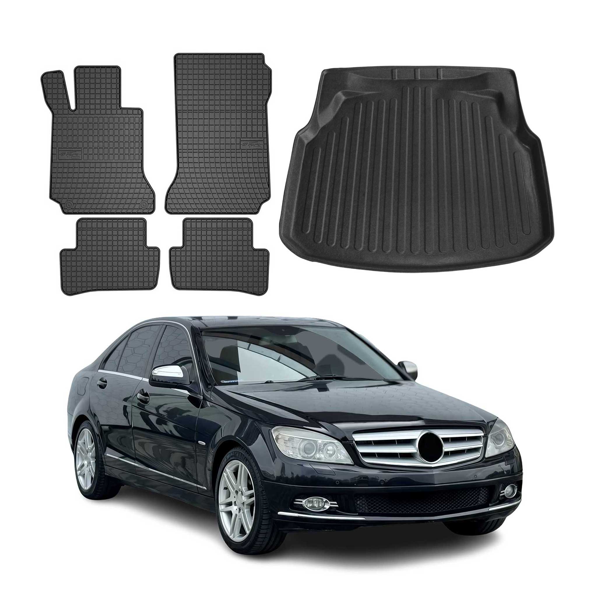 Fußmatten & Kofferraumwanne Set für Mercedes C Klasse W204 2007-2015 Gummi 5x