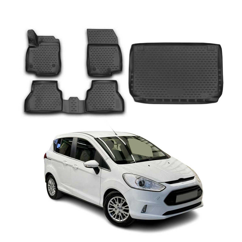 Fußmatten & Kofferraumwanne Set für Ford B-Max 2012-2021 Gummi TPE Schwarz 5x