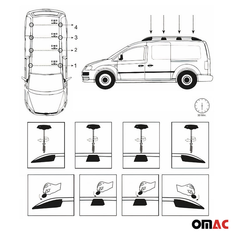 Dachreling Dachgepäckträger für VW Caddy 2003-2015 L2 Langer Alu Schwarz 2tlg