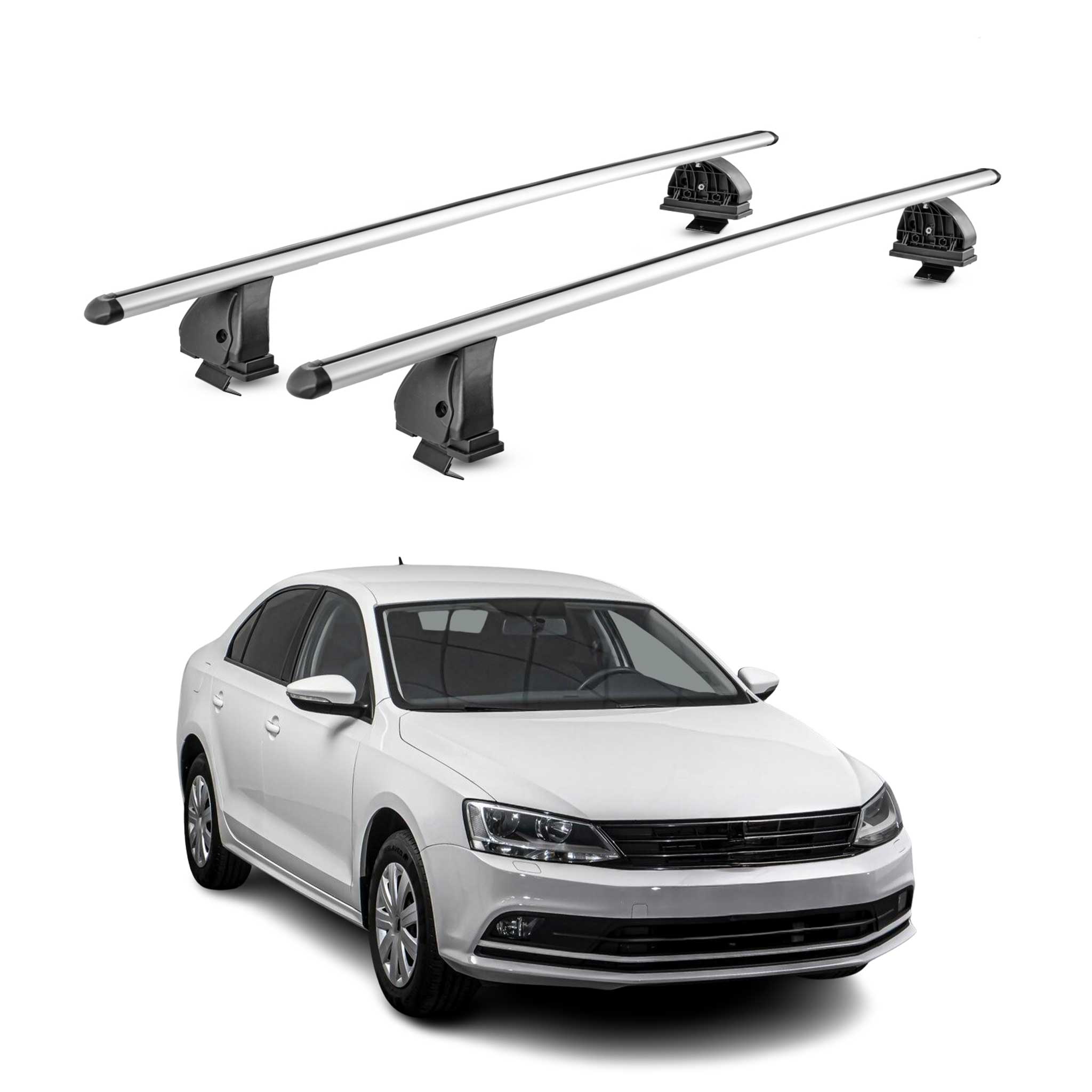 Alu Dachträger für VW Jetta VI 2010-2018 TÜV T-Nut Abschließbar 2tlg Silber
