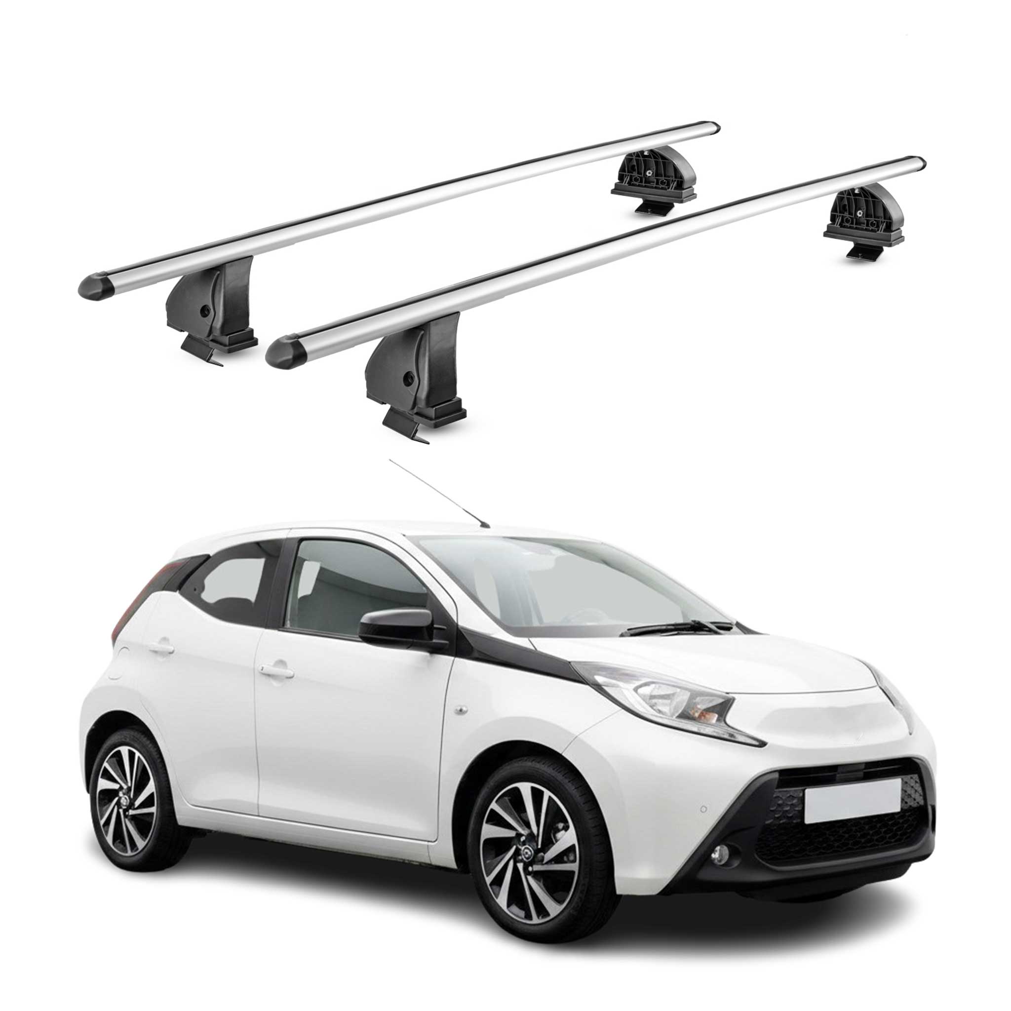 Alu Dachträger für Toyota Aygo X 2022-2026 TÜV T-Nut Abschließbar 2tlg Silber