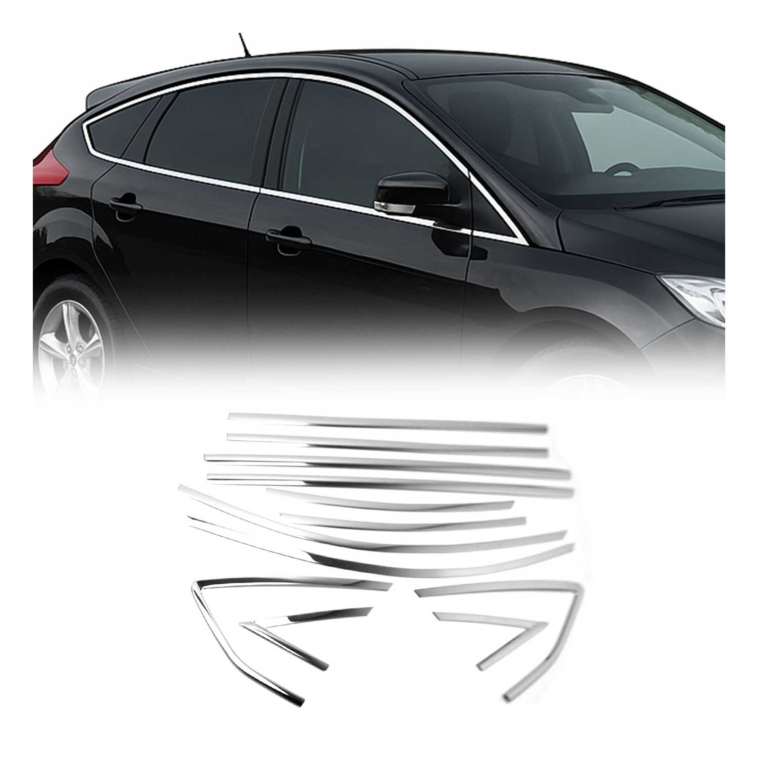 Fensterleisten Zierleisten für Ford Focus Schrägheck 2011-2015 Edelstahl 12tlg