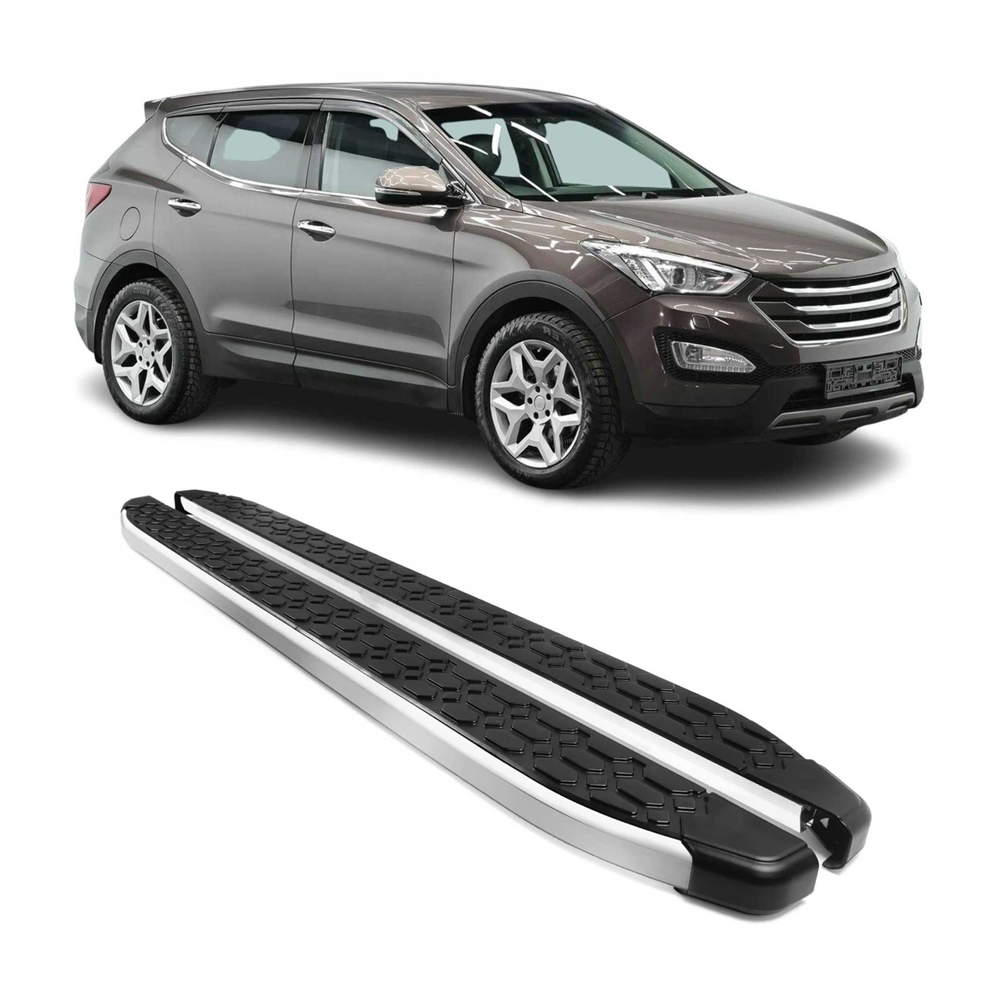 Alu Trittbretter Seitenschweller für Hyundai Santa Fe III 2013-18 Schwarz Silber