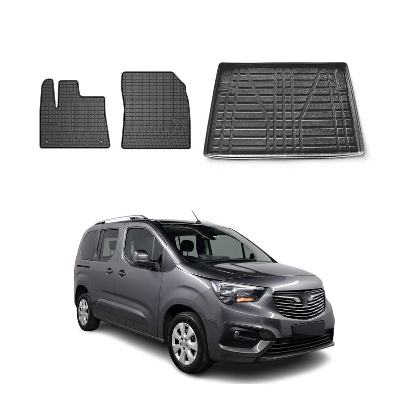 Fußmatten & Kofferraumwanne Set für Opel Combo Life 2019-2025 Gummi Schwarz 3x