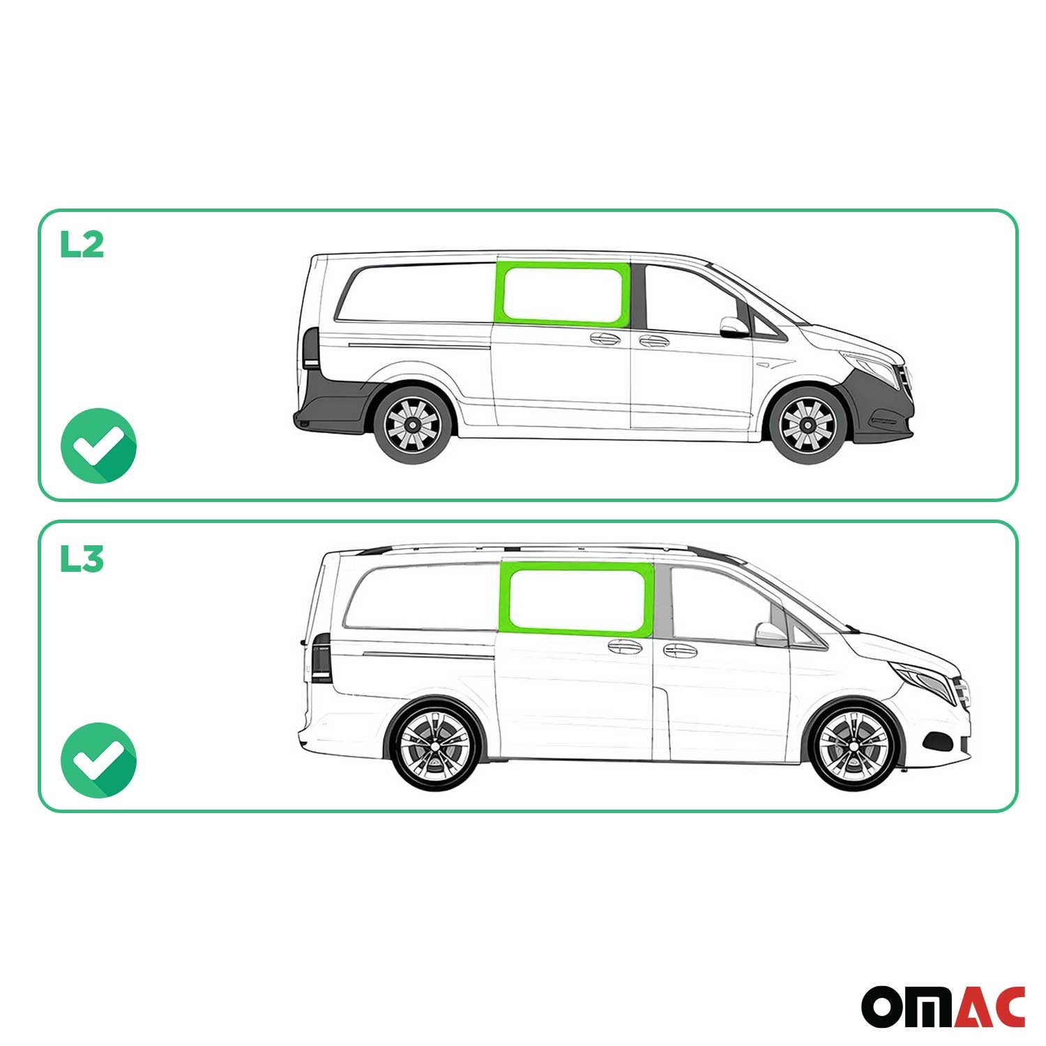 Seitenfenster Auto Fenster für Mercedes Vito W447 2014-2026 Rechts Schwarz L2 L3