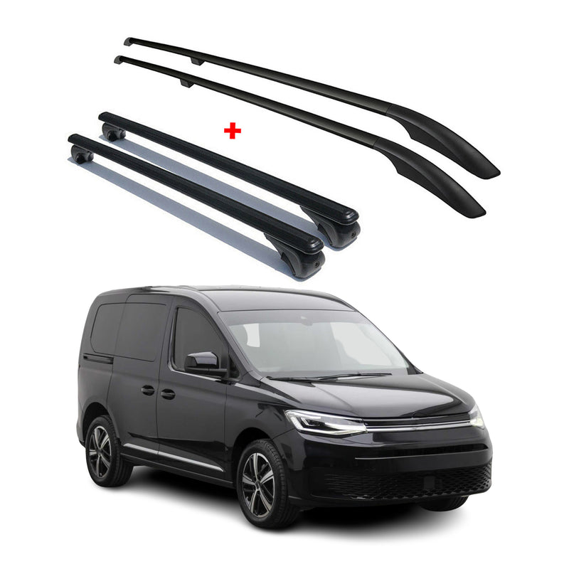 Dachreling + Dachträger SET für VW Caddy 2020-2025 Kurzer Aluminium Schwarz 4tlg