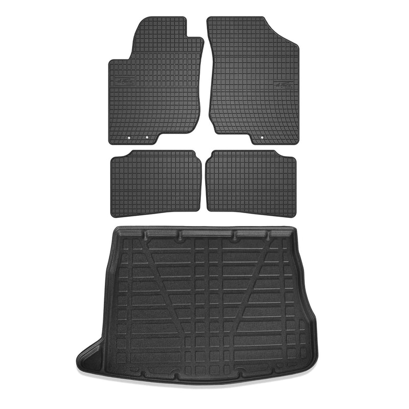 Fußmatten & Kofferraumwanne Set für Kia Ceed 2006-2012 Gummi TPE Schwarz 5x